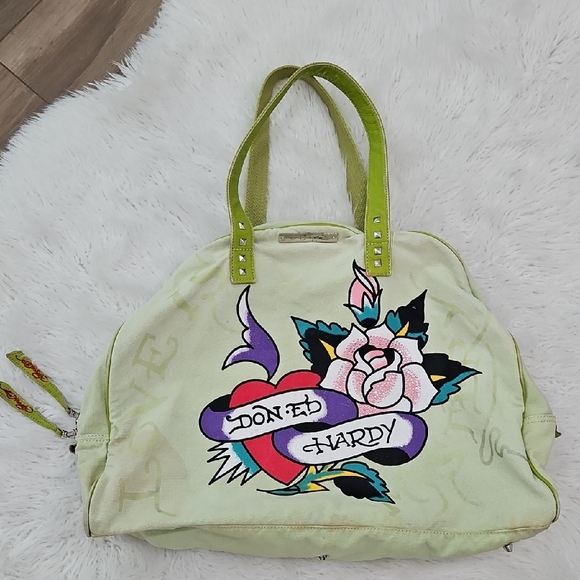 Vintage Ed Hardy Love is Mystery Duffle Bowler Weekender Bag Y2K - Picture 1 of 15